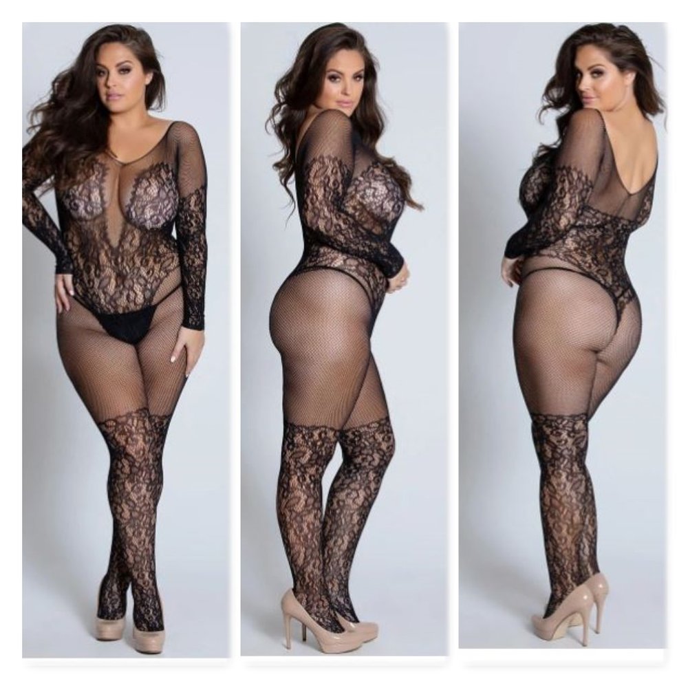 Plus Size Lace and Fishnet Bodystocking